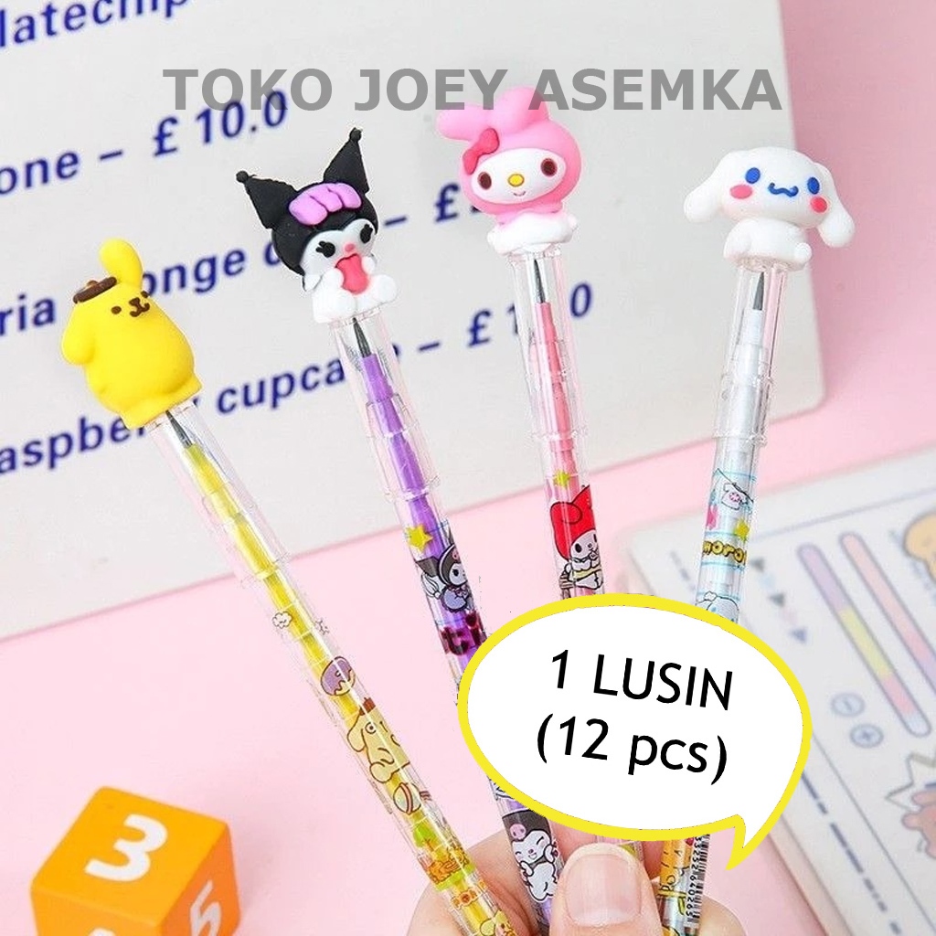 

4ds! (12 PCS) Pensil Susun Sanrio Kuromi Melody Cinnamoroll Purin BENSIA LANTU BISA DIISI ULANG
