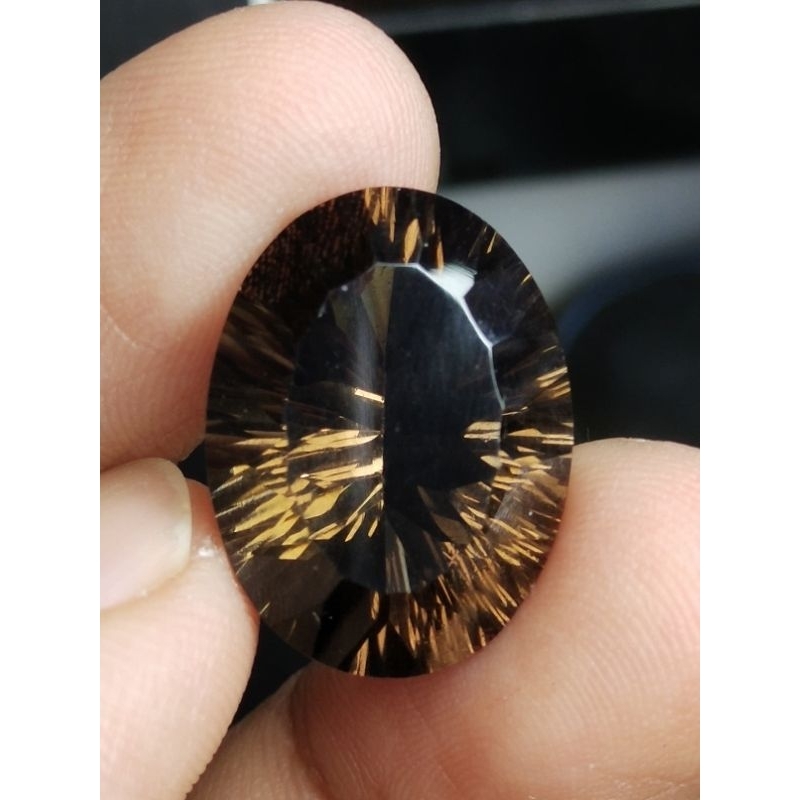 Natural Smoky Quartz 20 x 15 x 9 mm 15.05 Ct Kecubung Teh Perfect Oval Millenium Cutting Coklat Jumb