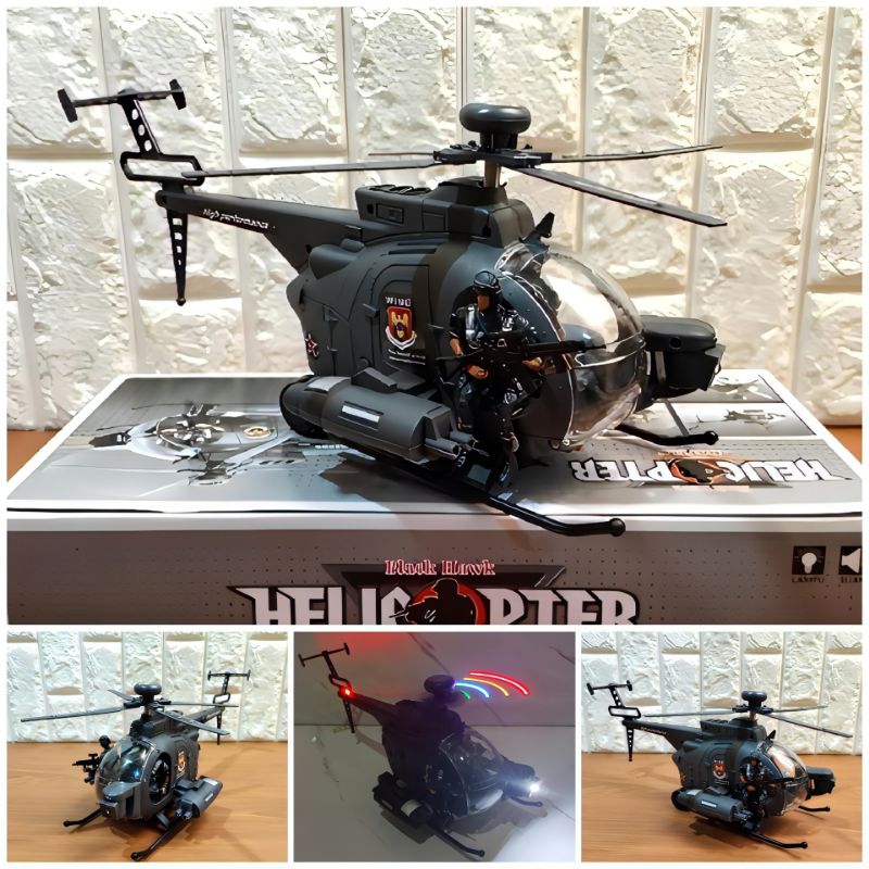 Mainan Helicopter Blackhawk Jalan ada Nyala Lampu & Suara Tembak Figure Polisi Baterai  - Mainan Mob