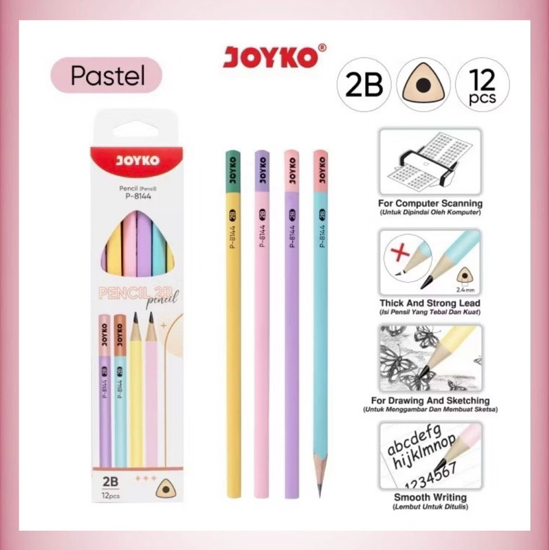 

N217 Joyko Triangle Grip Pencil P-8144 - Pensil 2B Segitiga Pastel Color Murah ( Satuan )