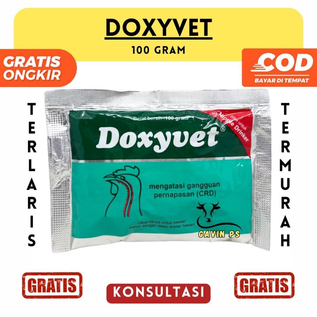DOXYVET 100 GRAM - MEDION - Obat Ayam Burung Ngorok CRD Flu Infeksi Pernafasan