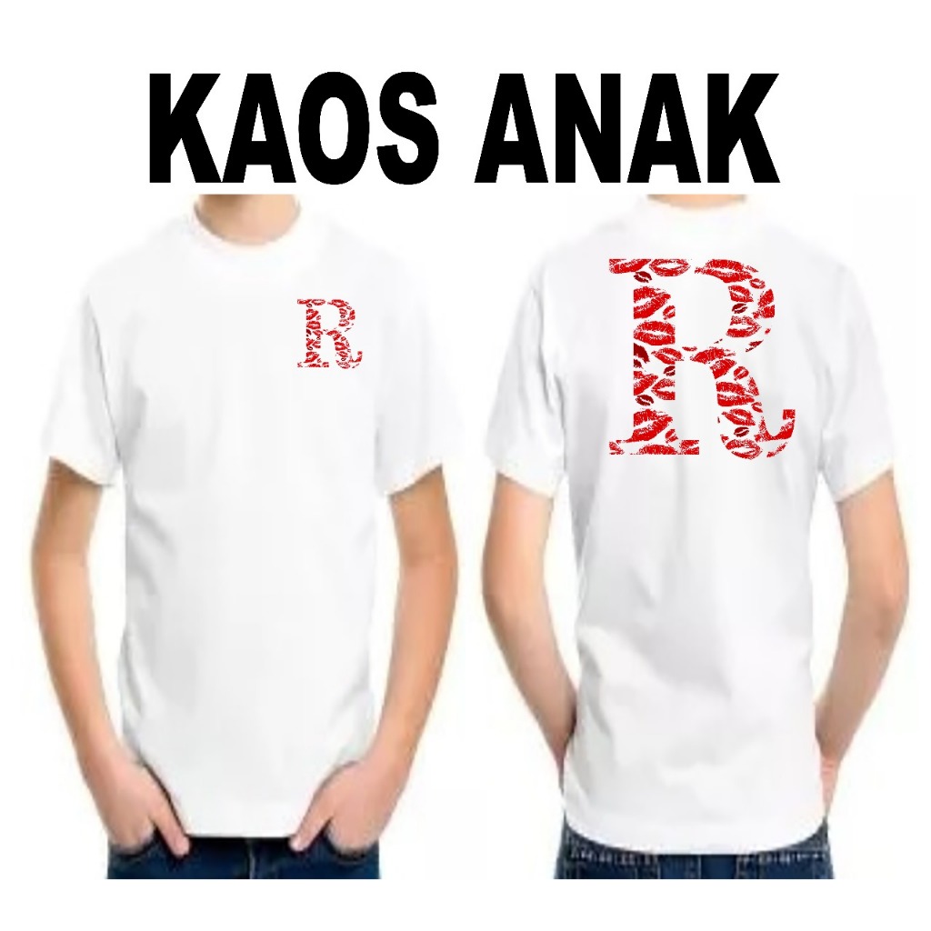 Kaos Kisses Inisial Custom Baju Anak Inisial A-Z Kiss Bibir Ready