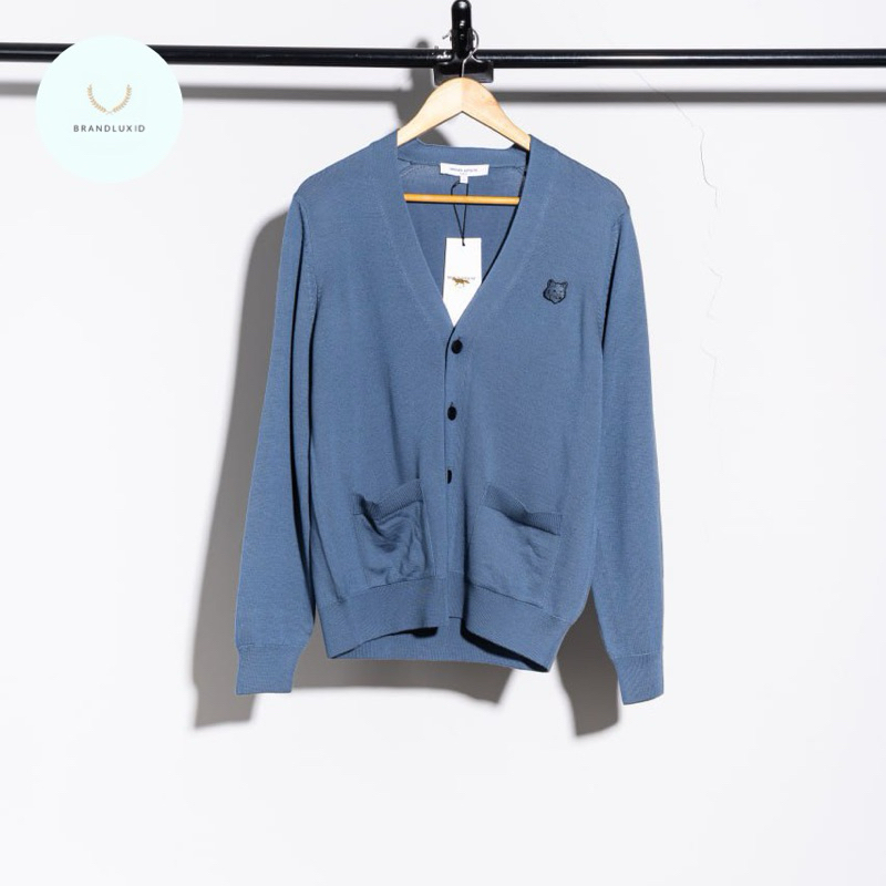 Maison Kitsune Bold fox head patch cardigan ( Regular Fit ) Breton Blue