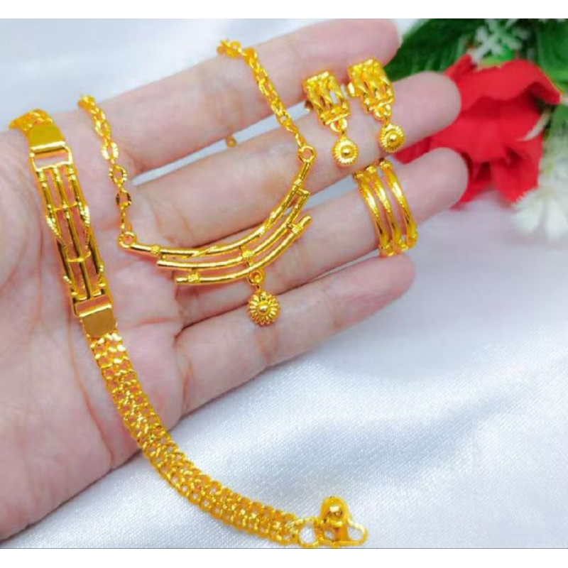 SATU SET PERHIASAN BANGKOK PERHIASAN DUBAI TERBARU LAPIS EMAS 24K