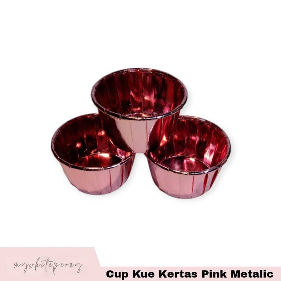 Cup Kue Kertas Motif Pink Metalic / Wadah Cup Kue Kertas