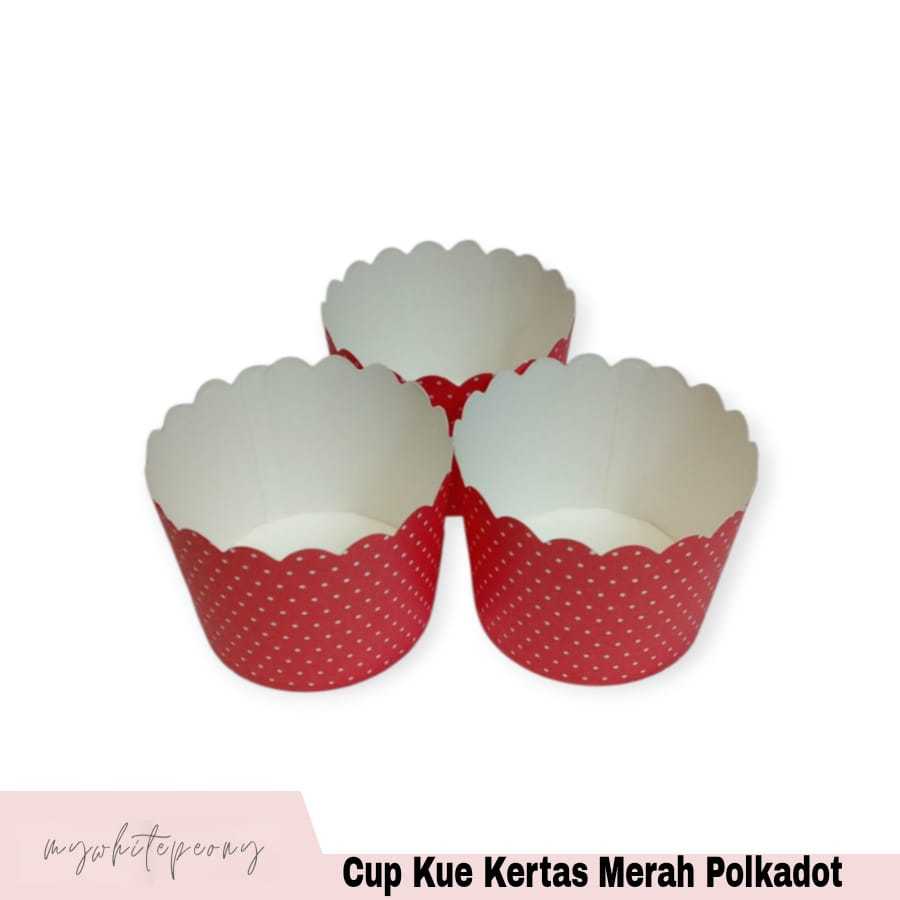 Cup Kue Kertas Motif Merah Polkadot / Wadah Cup Kue Kertas