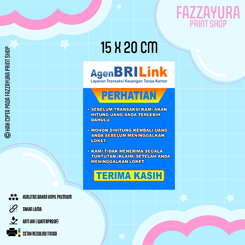 

STICKER HIMBAUAN HITUNG UANG KEMBALI AGEN BRILINK 15 X 20 CM