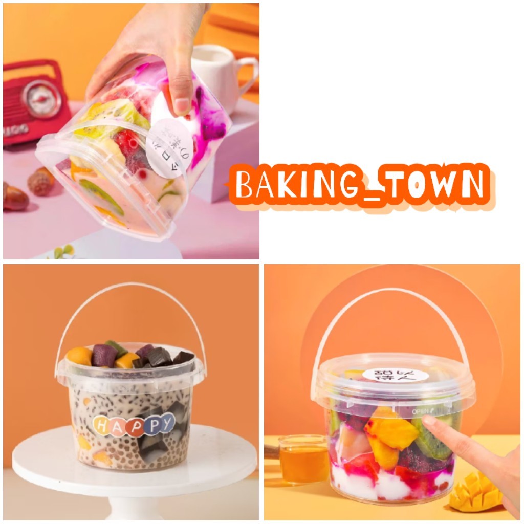 10pcs - 500ml Jar Dessert Ember Bulat Makanan Minuman Milk Tea Dessert Box Handle