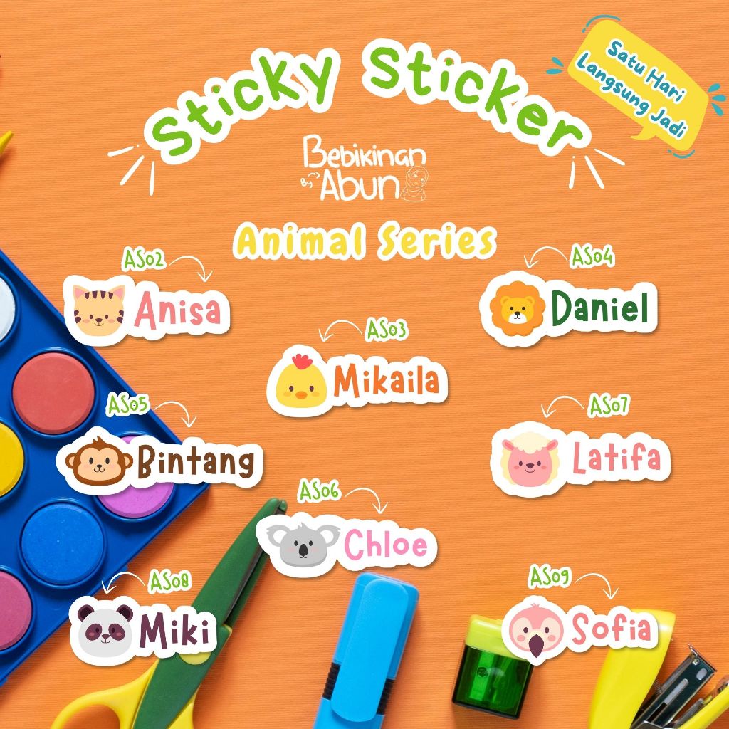 

Sticker Nama Custom| Sticker Label Nama | Sticker Anti Air | Sticker Sekolah Animal Series