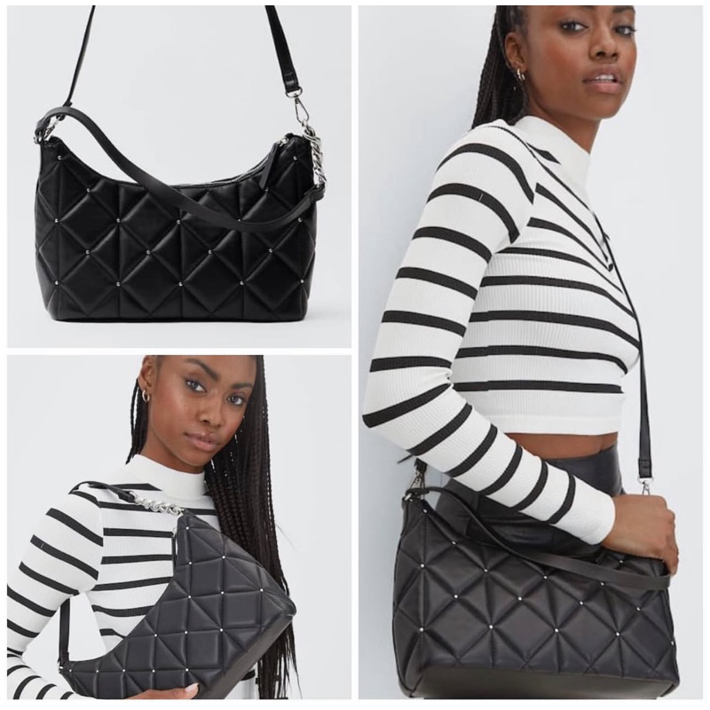 stradivarius shoulder bag black