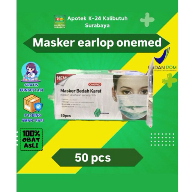 One Med Masker Earloop 1 Dos Isi 50 Pcs (per Pcs)