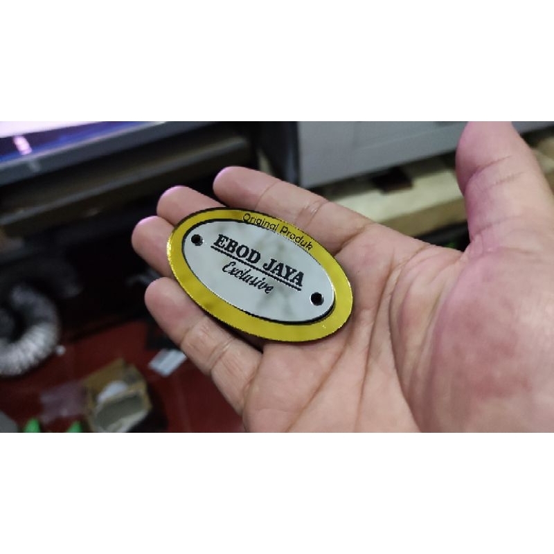 EMBLEM LOGO BURUNG AKRILIK EBOD JAYA OVAL DUA LAYER