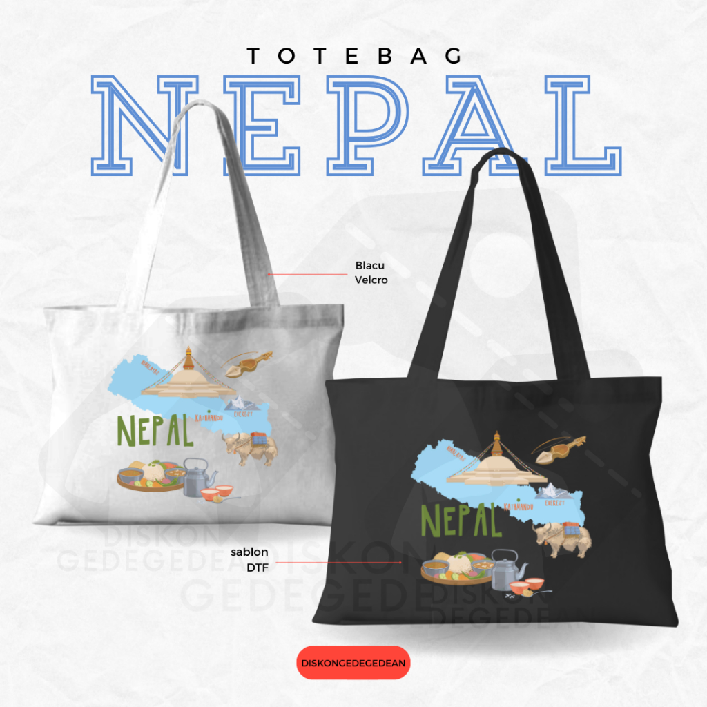 Diskongedegedean Totebag Souvenir Nepal Kathmandu Tas Oleh Oleh Nepal Everest Bahan Blacu Sablon Typ