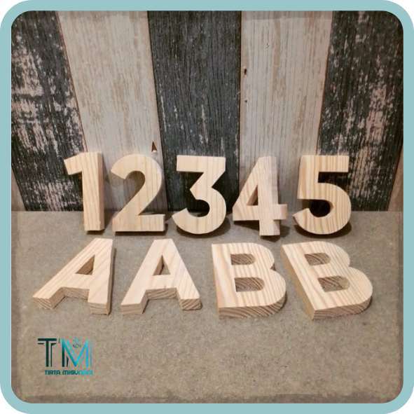 Huruf Timbul Kayu dan Angka Timbul / Tinggi  Huruf 15cm, 20cm, 25cm / Tebal Kayu 1,5cm / Angka Kayu,
