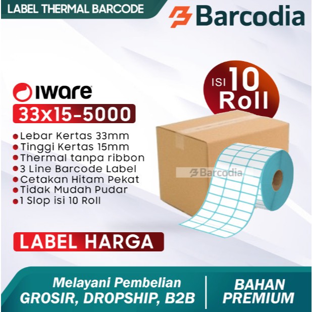 

Barcodia Label Sticker Barcode Thermal 33X15mm 5000pcs isi 10 Roll Iware