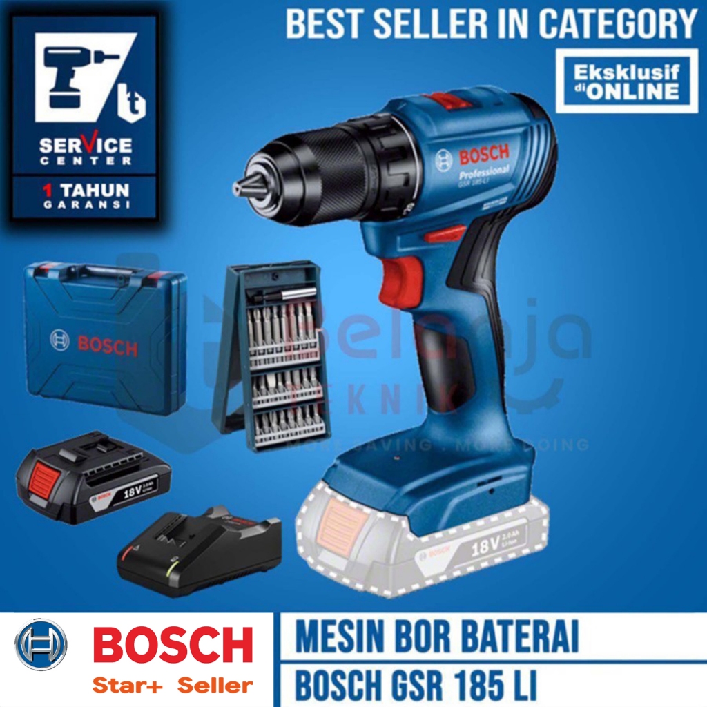 Bosch Mesin Bor Baterai Cordless Drill GSR 185 LI 18V + X-line 25 Pcs