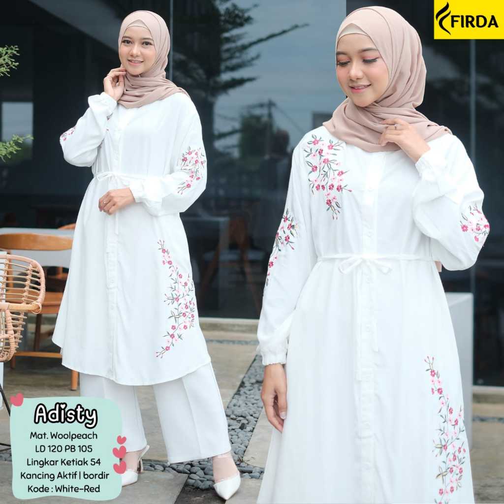 Atasan Tunik Jumbo Ld 120 Adisty Tunic Wolfis Motif Bordir Bunga Cantik Kancing Aktif Hitam Putih