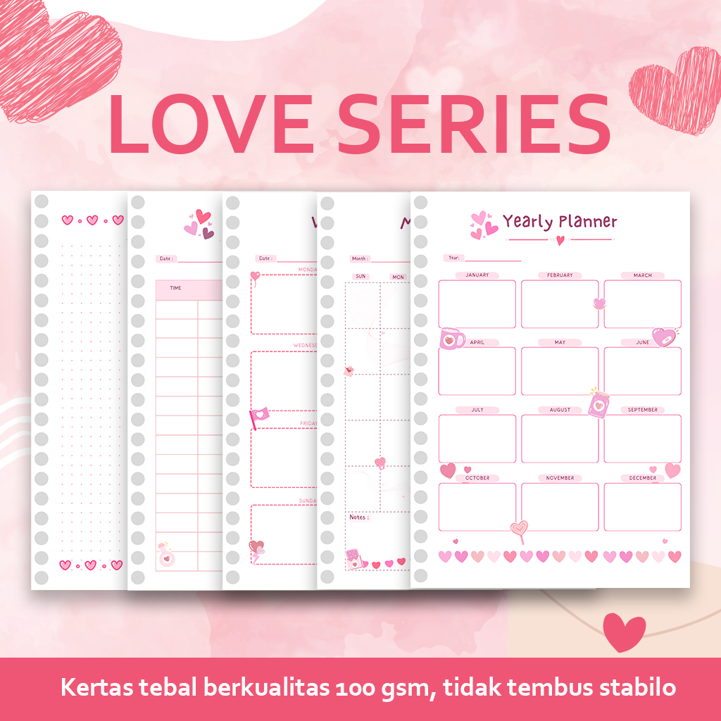 

LOVE SERIES - Loose leaf binder A5 B5 Tebal Binder Dot Garis Kotak Titik Polos Lucu Paperbell