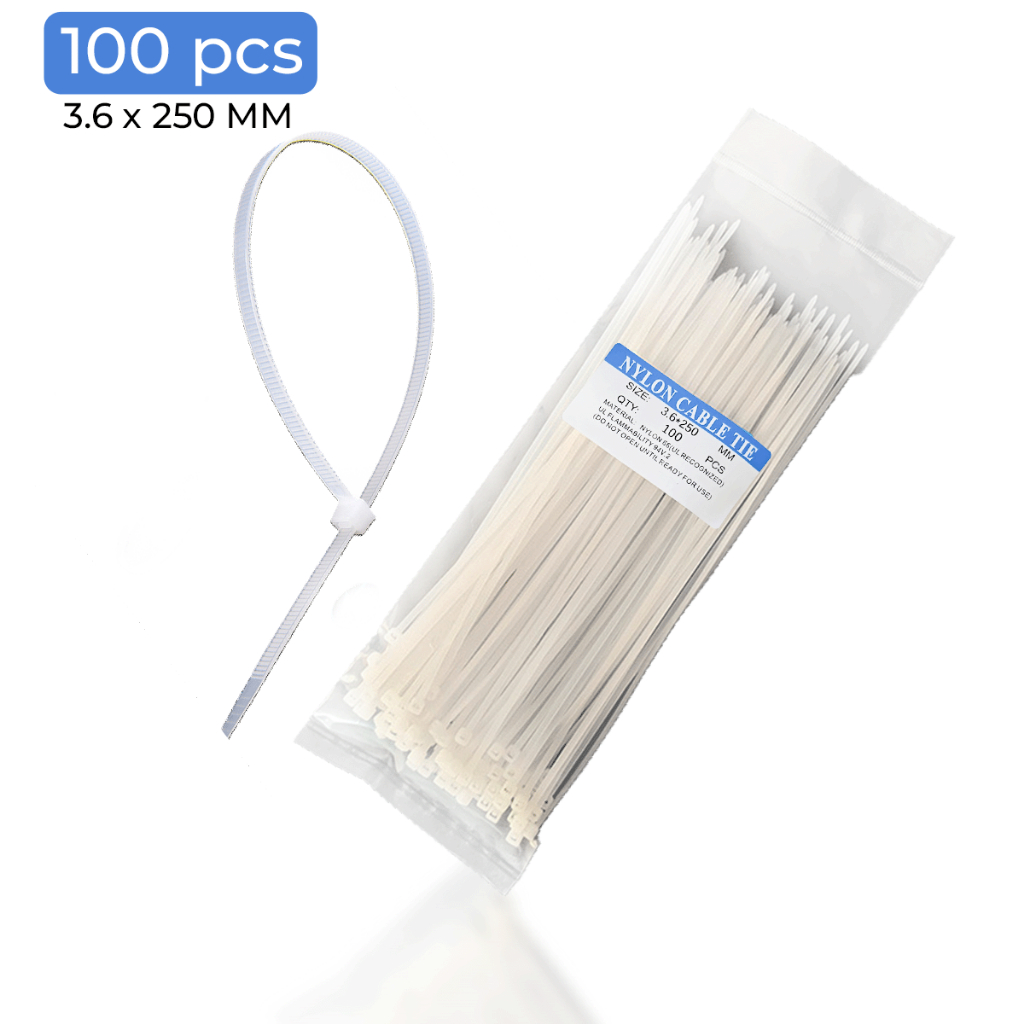 

100 Pcs Cable Tie Putih 3.6x250 MM Anti Slip Kabel Tie Warna Putih Bahan Nylon Multifungsi