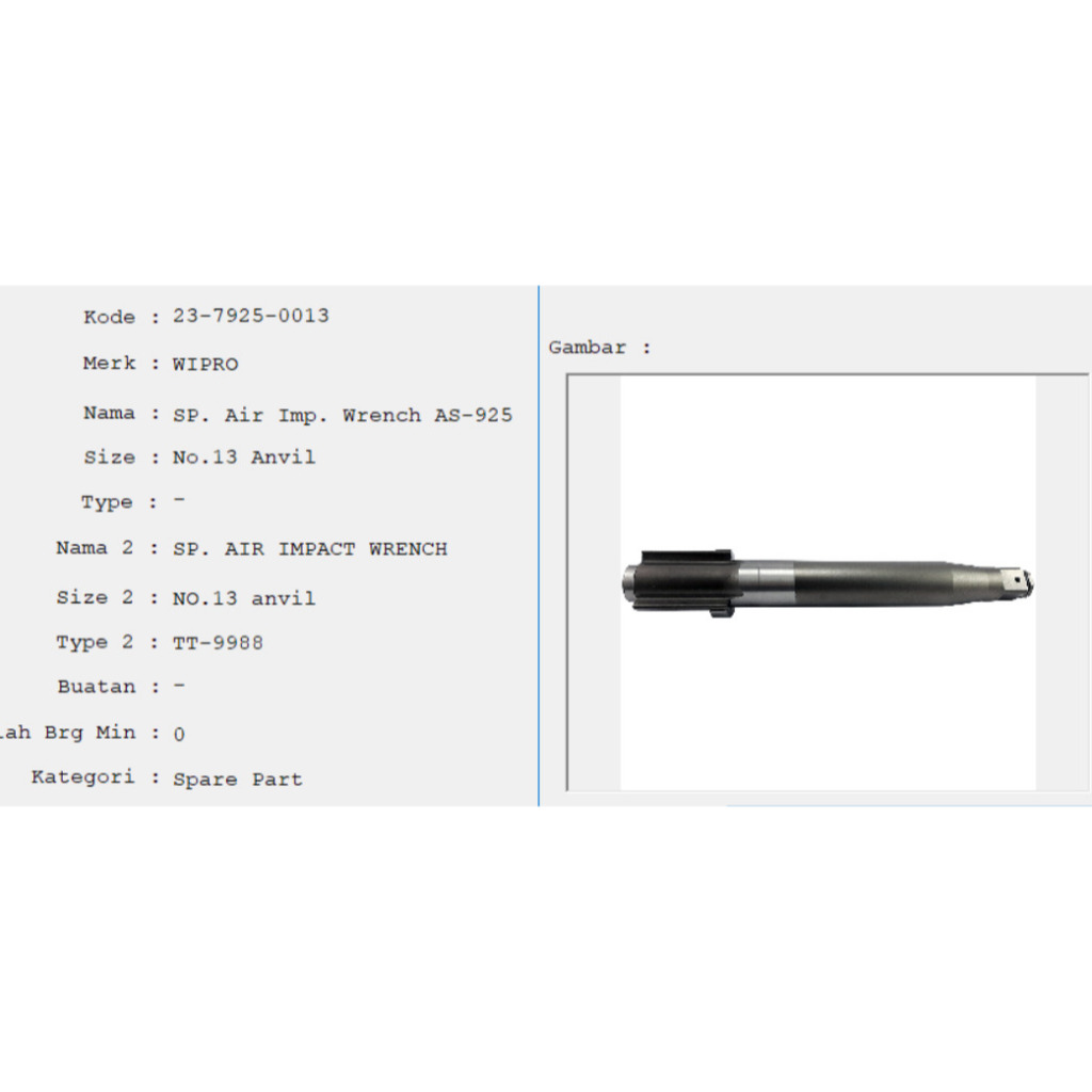 Spare part Anvil Air impact Wipro AS 925