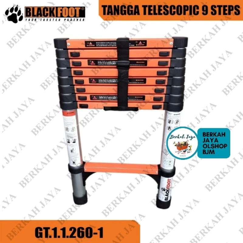 TANGGA LIPAT ALUMINIUM TELESKOPIK BLACKFOOT 2,6M Single Telescopic Ladder 2,6 Meter Blackfoot 9 STEP