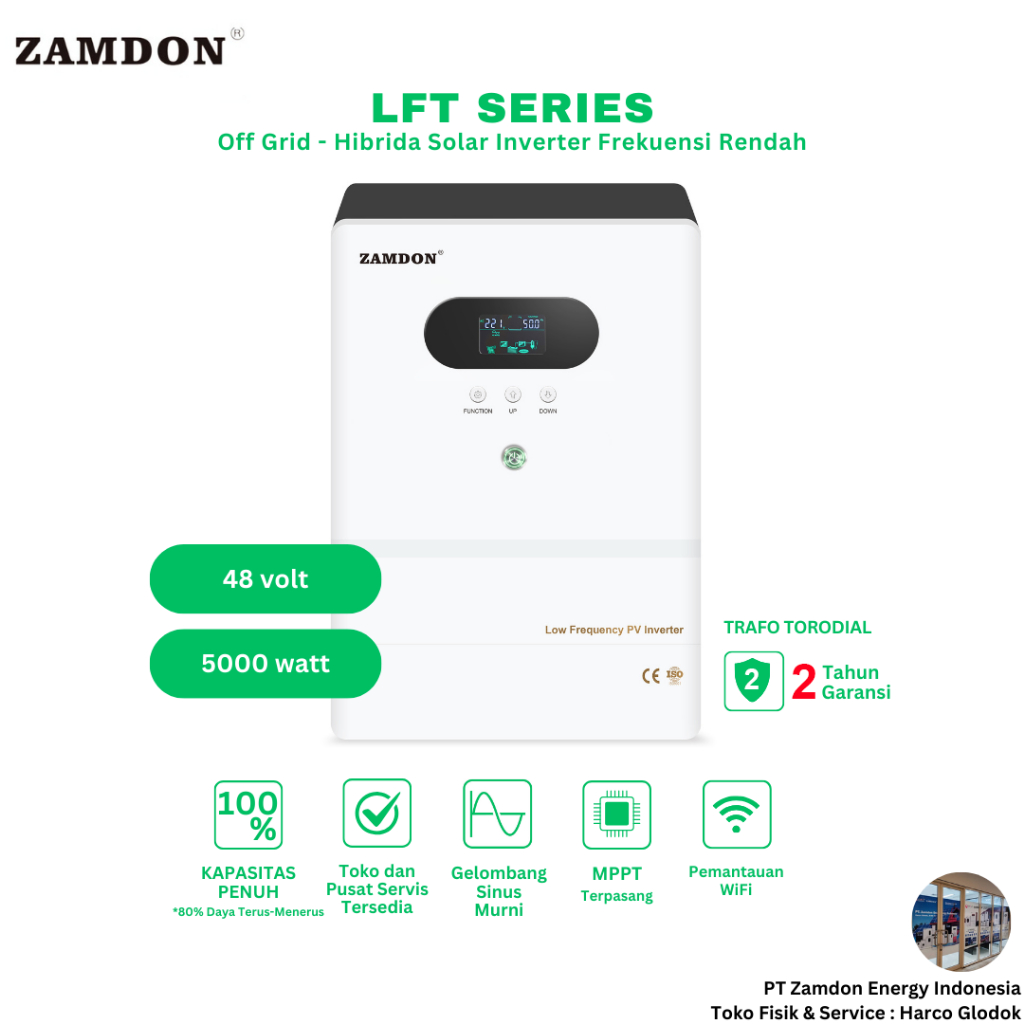 ZAMDON - Solar Inverter Frekuensi Rendah 5KW 48V Off grid hybrid built-in 100A MPPT - Garansi 2