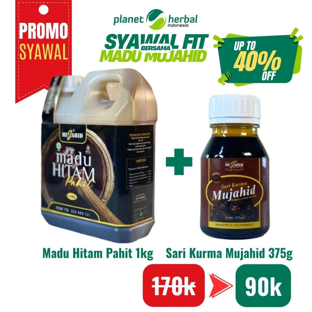 

BUNDLING HEMAT - MUJAHID - Madu Hitam Pahit 1 kg & Sari Kurma - Raw Honey Madu Murni Hutan Pahit