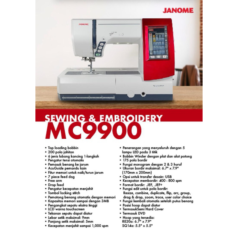 JANOME MC 9900 MESIN BORDIR KOMPUTER + JAHIT PORTABLE