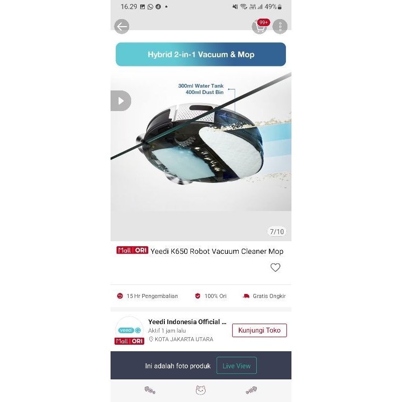 JUAL RUGI ROBOT VACUM CLEANER MOP YEEDI K650