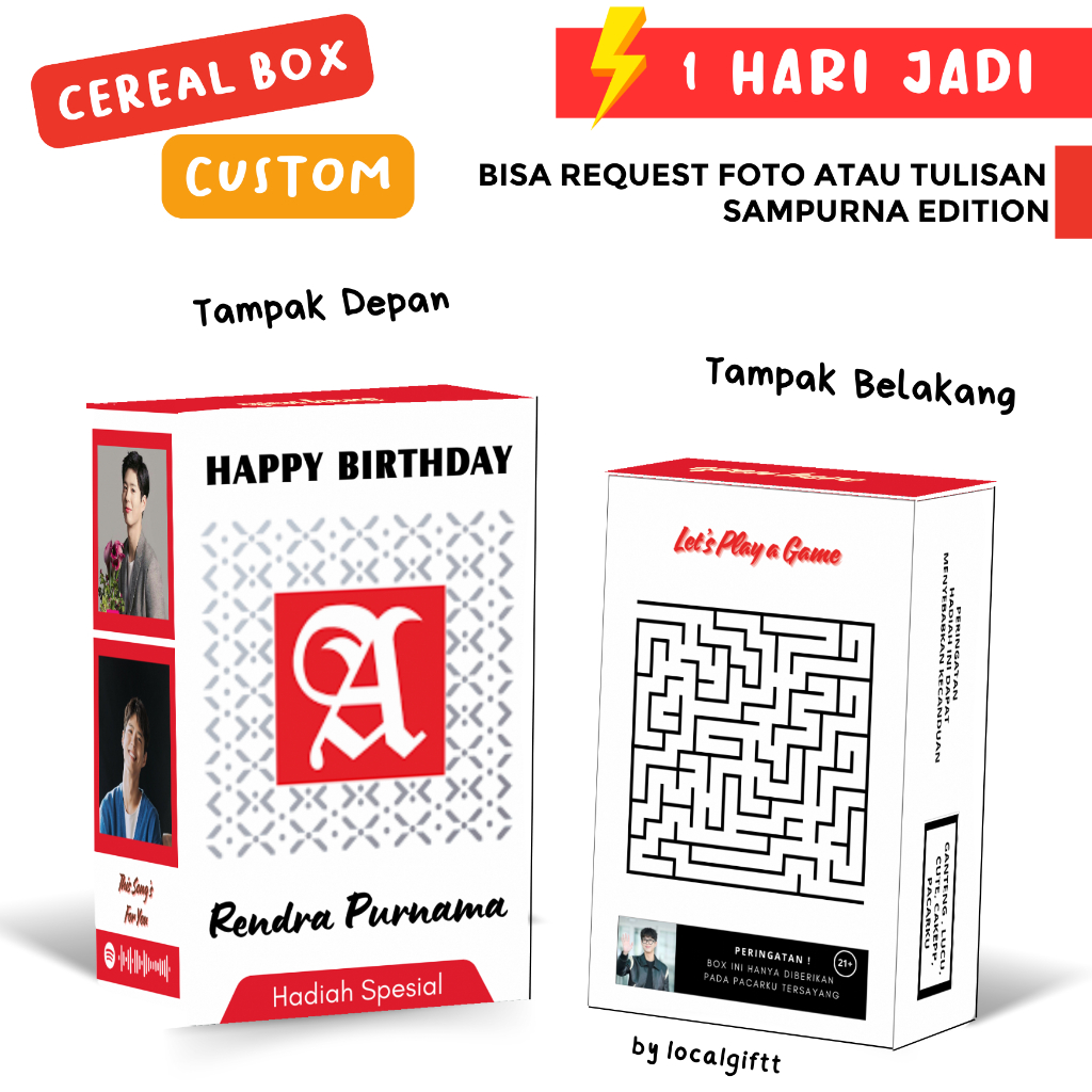 cereal box custom edisi sampurna | box custom | giftbox custom | cereal gift box | kado lucu | kado 