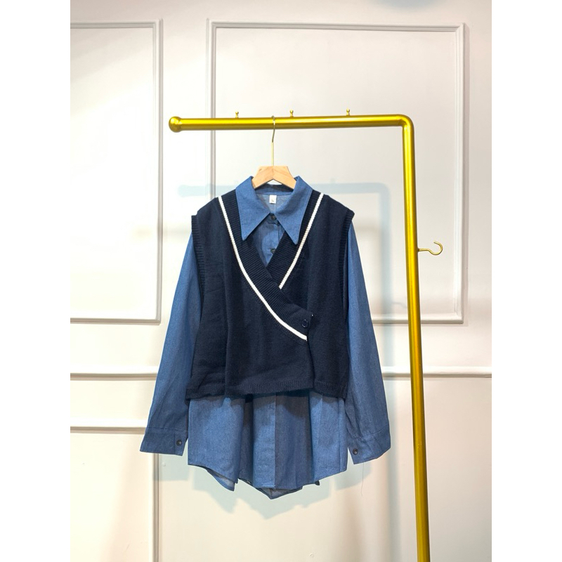Atasan Denim Vest Rajut