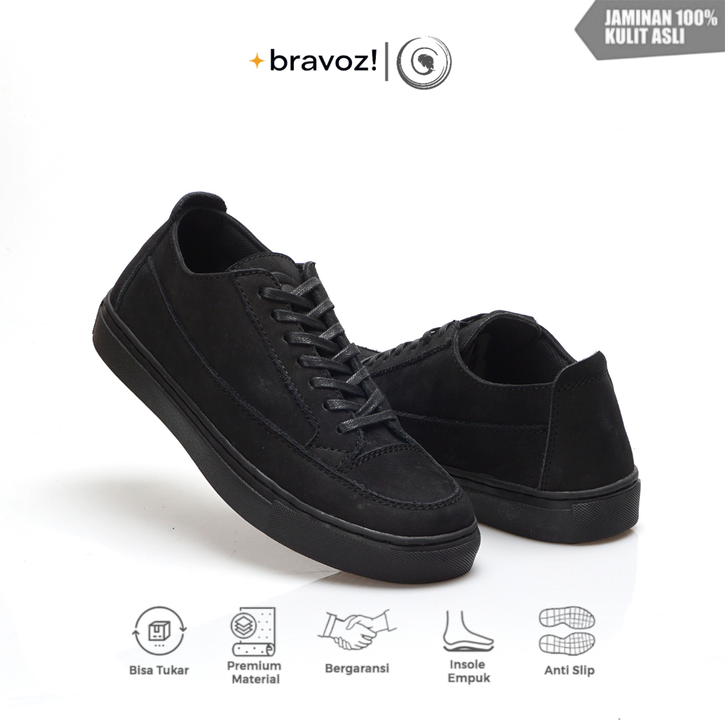 Greata OLAF FULL BLACK (KULIT ASLI) Sepatu Sneakers Kulit Asli Pria / Sepatu Sneaker Kulit