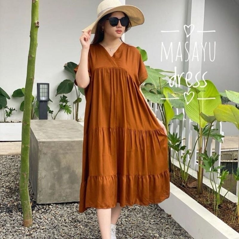 Aktsara Batik - Dress Susun Jumbo Leher V Rayon Premium Daster Adem Baju Tidur Nyaman