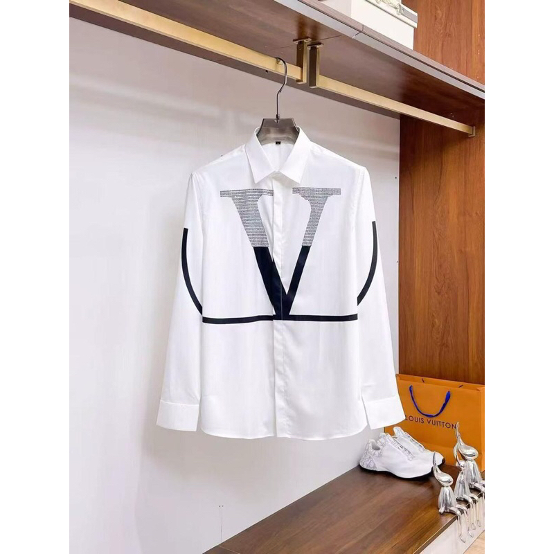 Kemeja pria casual branded V putih # VLTN-01 mirror quality
