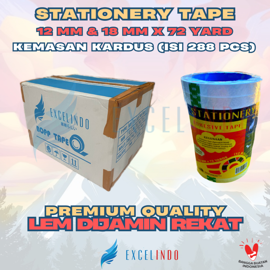

(1 DUS/ISI 288 PCS) EXCELINDO Isolasi Kecil / Selotip / Stationery Tape 12mm/24mm x 72yard