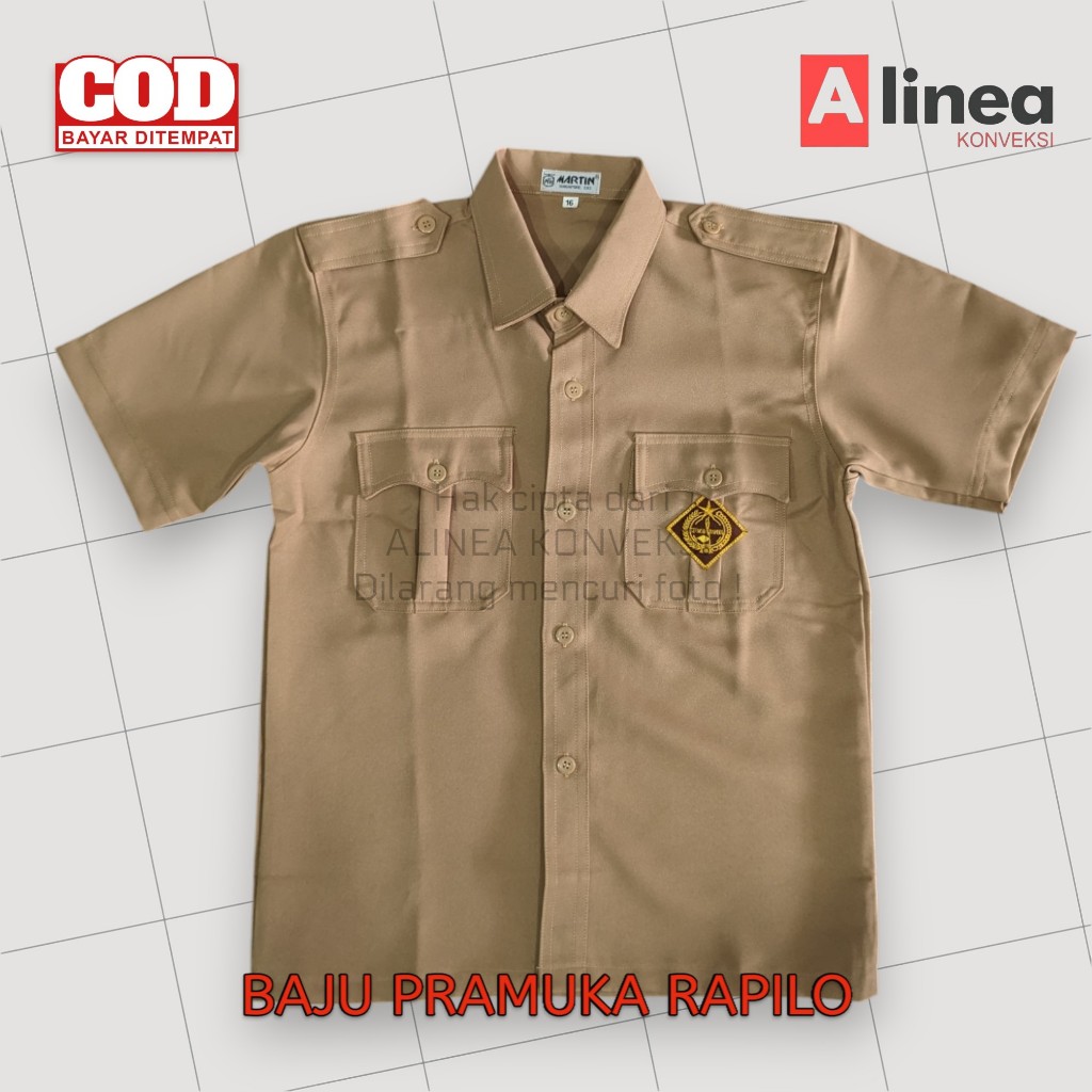 Baju Pramuka Rapilo Lengan Pendek – Seragam Pembina SMP SMA – Coklat Susu – Jahitan Rapi