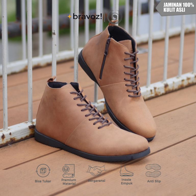 Greata Sverker Camel (KULIT ASLI) Sepatu Boots Kulit Asli Pria / Sepatu Boots Resleting