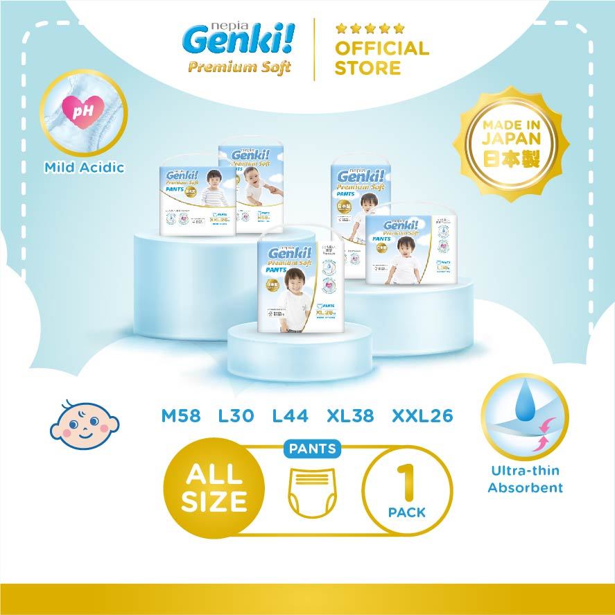 NEPIA GENKI Popok Bayi Pants Popok Celana Bayi Diapers Premium Soft M32 / L30 / XL26 / XXL18 / M58 /