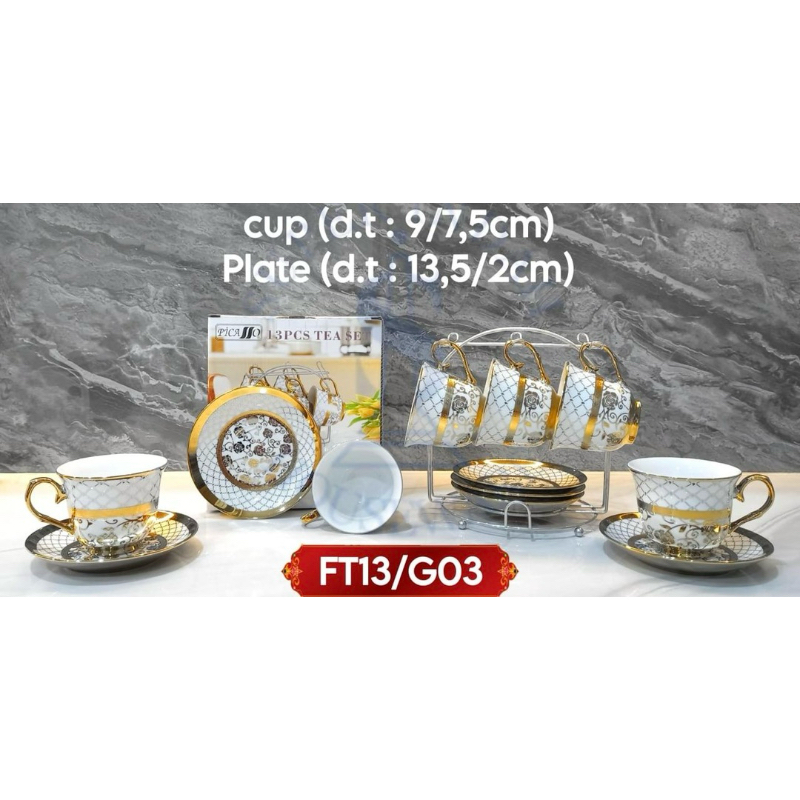 Cangkir set keramik picasso new + rak ( gold flower / gold marmer / pink flower )