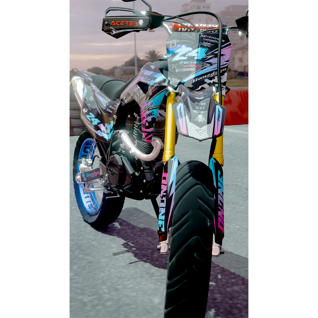 DECAL STICKER CRF 150L FULL BODY GRADIASI PINK BIRU TOSCA HITAM KEREN ONE1NINE HELM (BEBAS REQUEST)_