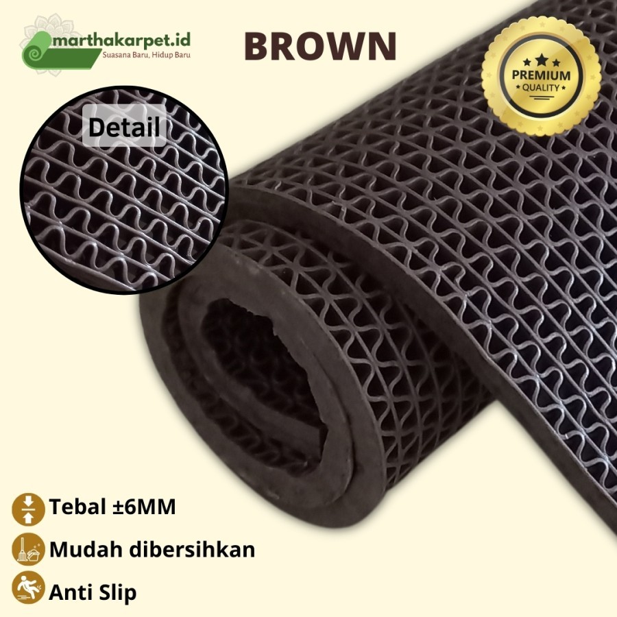 Karpet PVC Kamar Mandi 100cm x 120cm, S Mat, keset kamar mandi (LEBAR 1,2m) WARNA BROWN