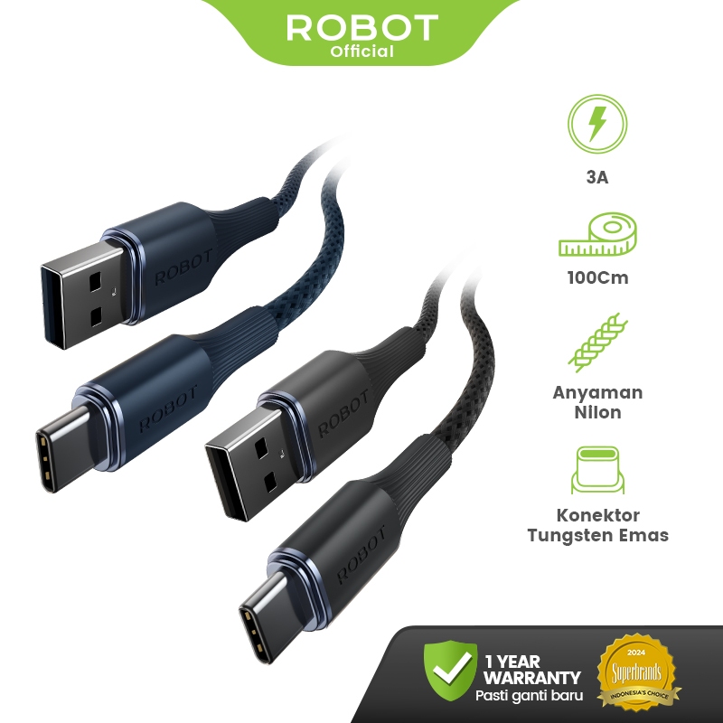 ROBOT Kabel Data  Type C Micro USB Lightning Fast Charging  Pengisian dan Transfer Data Cepat 480Mbp