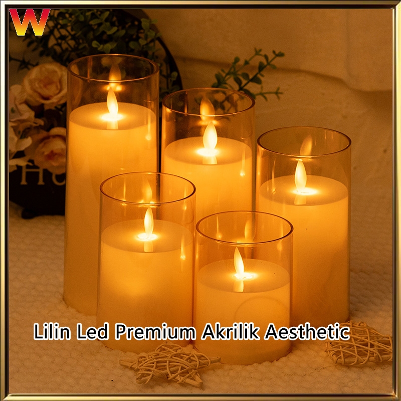 Lilin LED Premium Akrilik Aesthetic Candle - Smokeless, Lilin elektrik Untuk Natal, Lampu Tidur & Hi