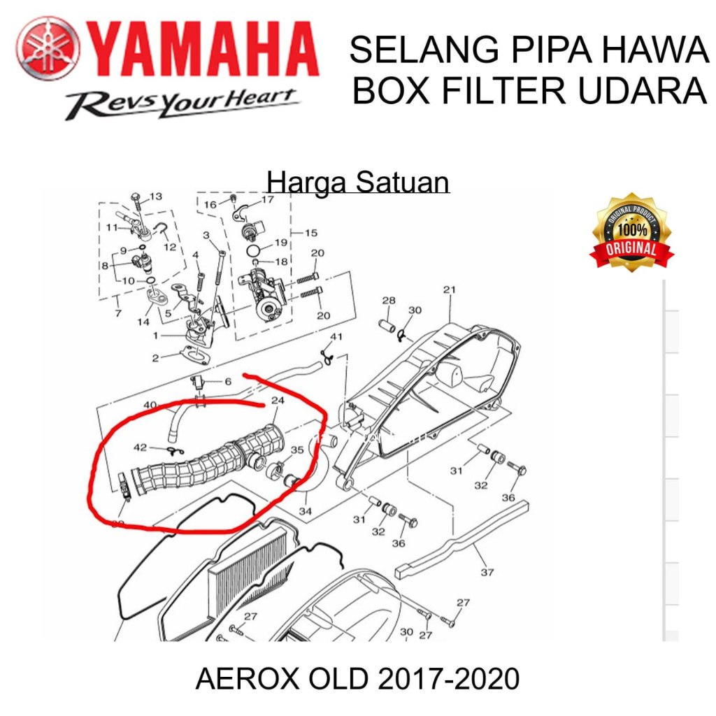 Selang Pipa Karet Hawa Box Filter Udara Aerox Old Lama Asli Yamaha