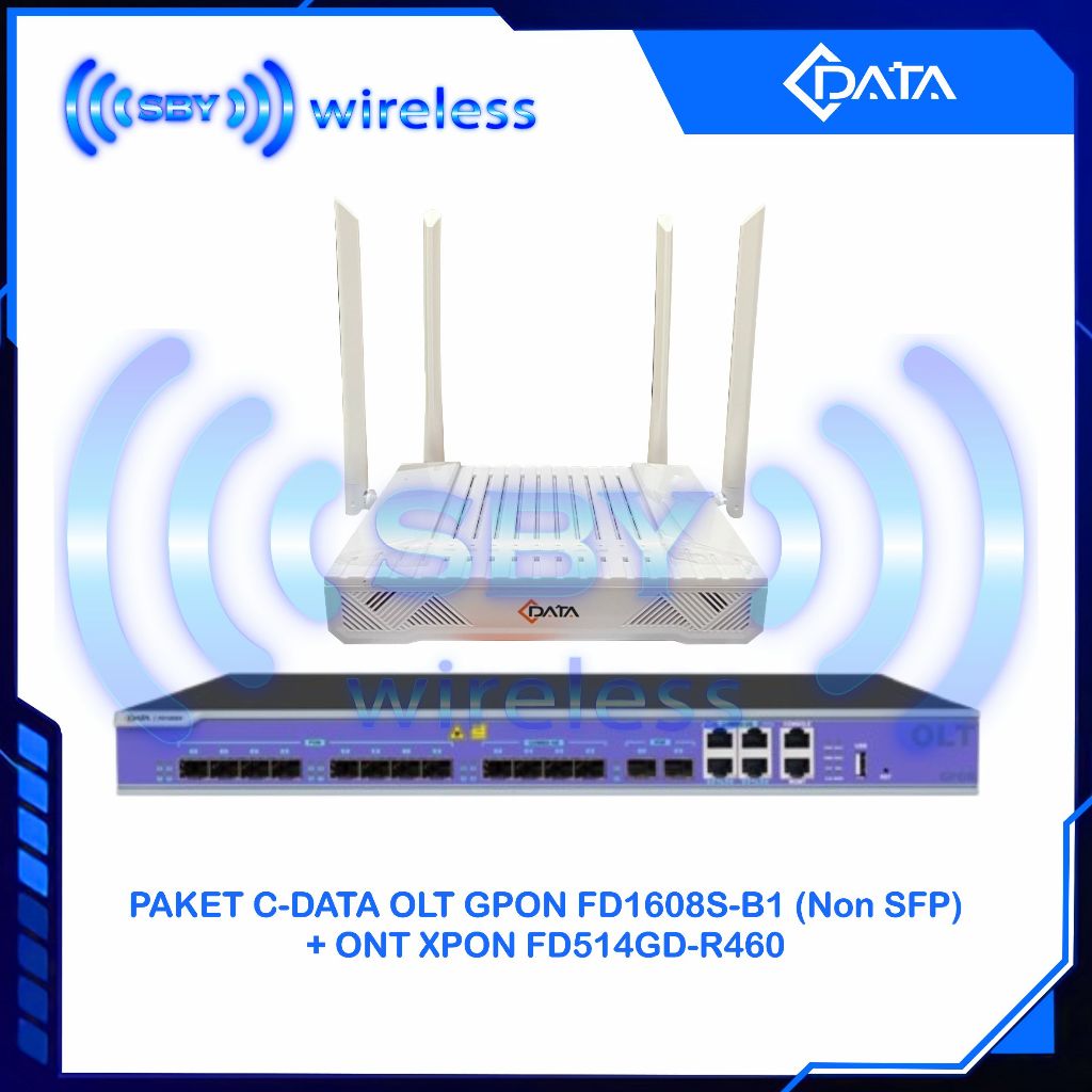 PAKET C-DATA FD1608S OLT GPON (Non SFP) With CDATA FD514GD-R460 ONT ONU XPON (OLT 8 PON PORT 4COMBO 