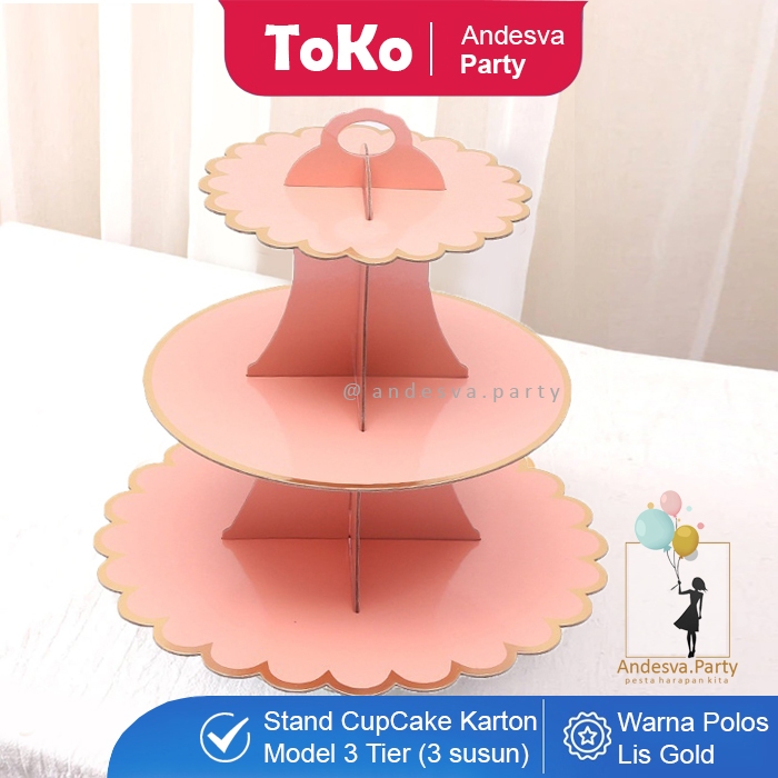 Cake Stand PINK Polos List Gold / 3 Tier Cupcake Stand / standing cupcake polos / Tatakan cupcake