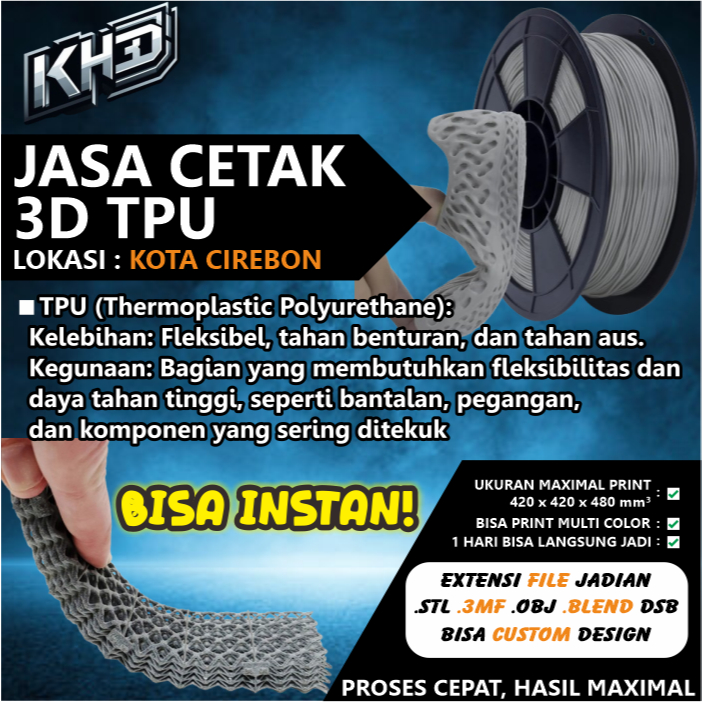Jasa CETAK 3D Printer Custom / Cetak 3D Printing TPU / Cetak 3 Dimensi Bahan TPU Resolusi 0.2mm / Ja