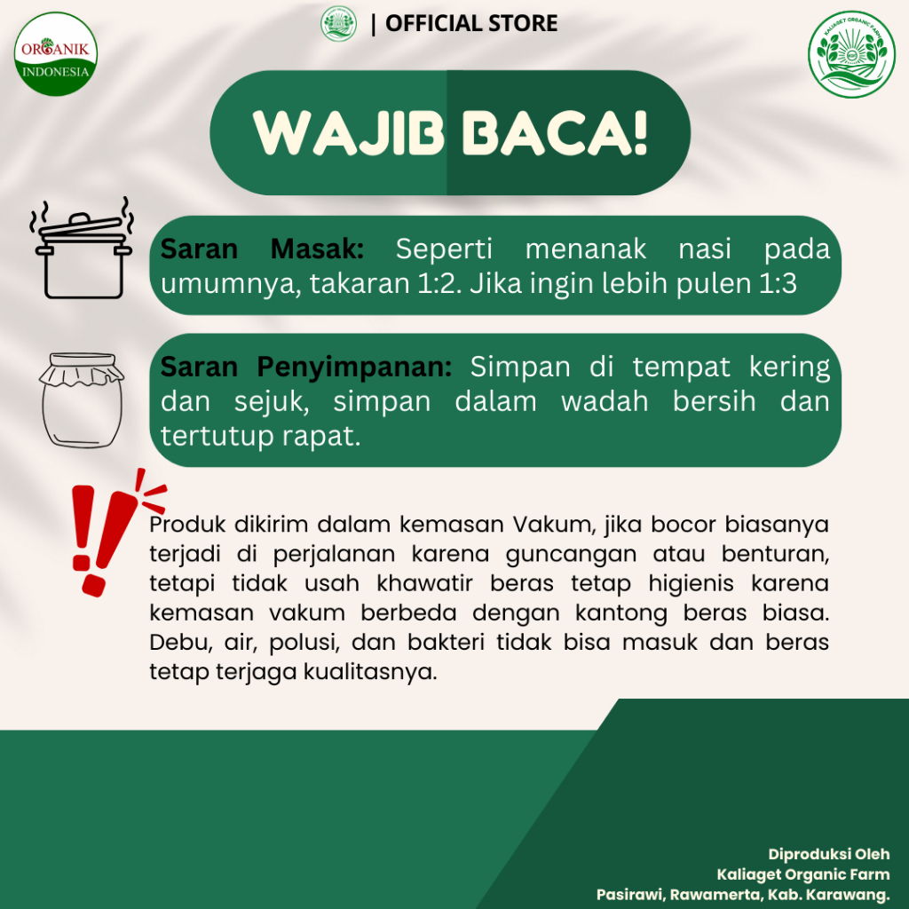 

Kaliaget Beras Organik PW Brown/Coklat 1 Kg (Pecah Kulit)