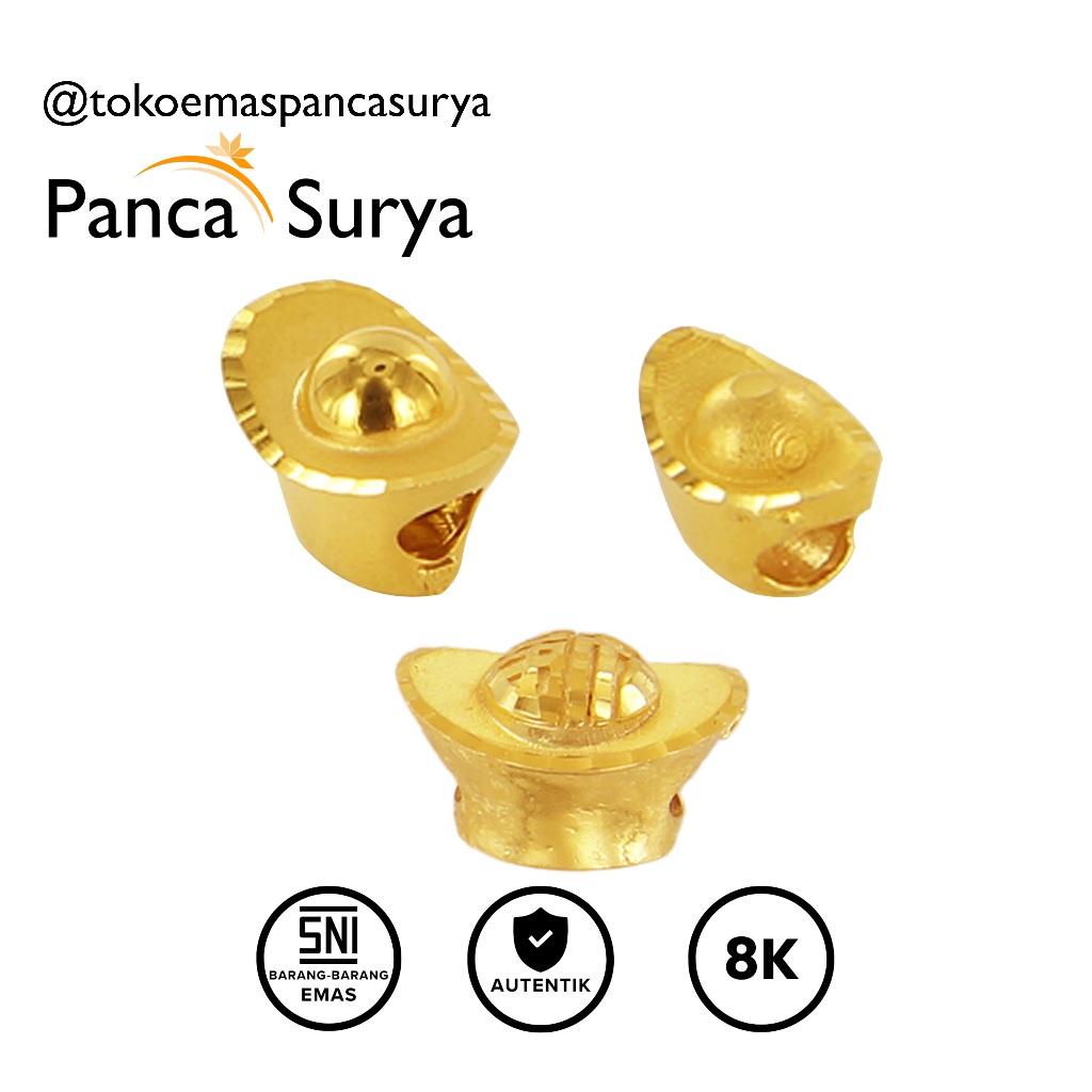 Charm Yuan Bao Emas Asli 8K Ingot Lucky Blessing Home Dekorasi Ornamen Feng Shui Koin Kuno China Iml