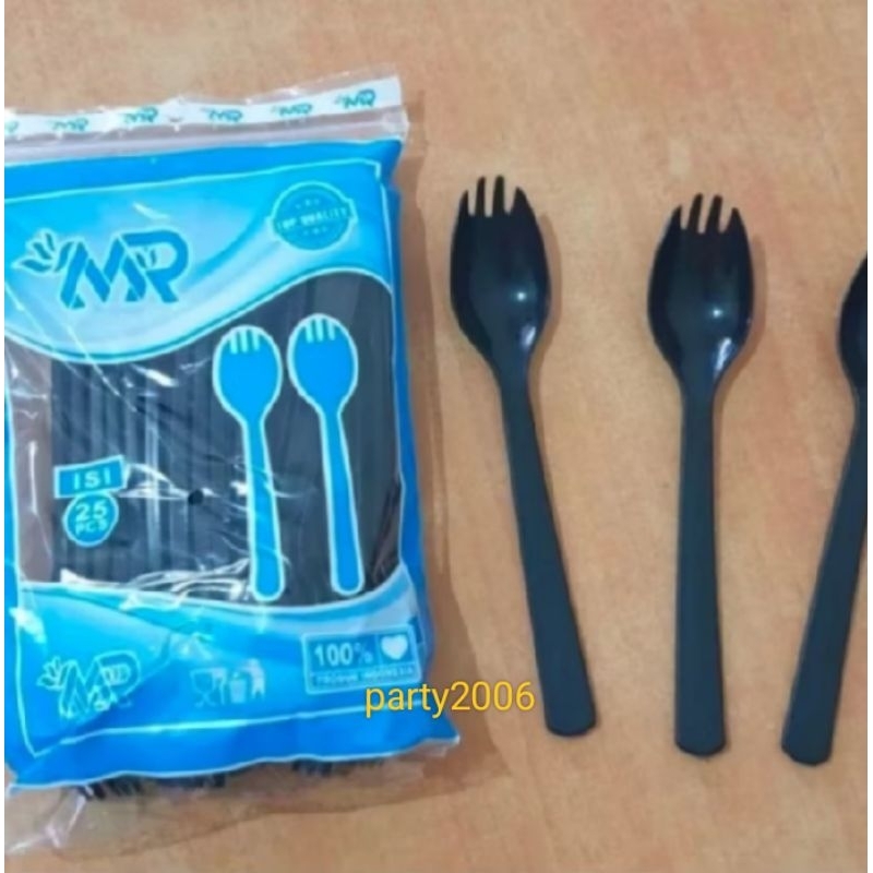 isi 25pcs Garpu sendok Plastik 2in1 / Sendok Garpu Plastik 2in1
